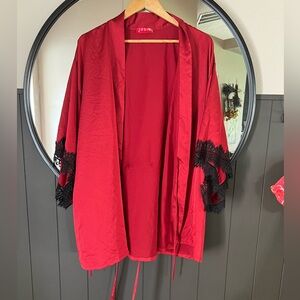Red Silk Short Robe Size Large